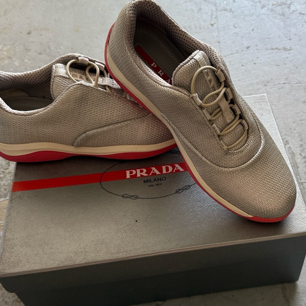 Prada women's  Beige and Red Sneakers